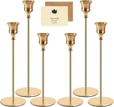 Set van 6 Gouden Metalen Kandelaars voor Bruiloft en Feest