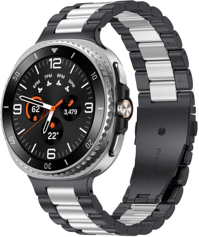 Strap-it Stalen schakel band - RVS bandje met vlindersluiting geschikt voor Samsung Galaxy Watch 9 (40/44mm) / Watch 8 (40/44mm) / 8 Classic (46mm) - zwart/zilver
