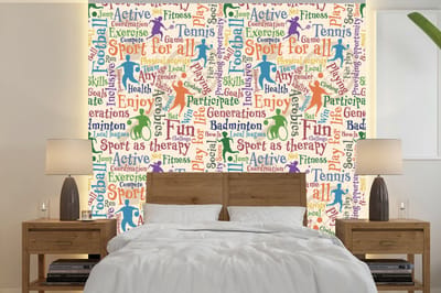 Behang - Fotobehang Patroon - Sport - Alfabet - Quotes - Breedte 240 cm x hoogte 240 cm