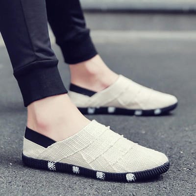 Zomer Ademend Heren Linnen Casual Canvas Semi-plank Schoenen One Pedal Luie Herenschoenen Zonder Hak Schoenen 39 white