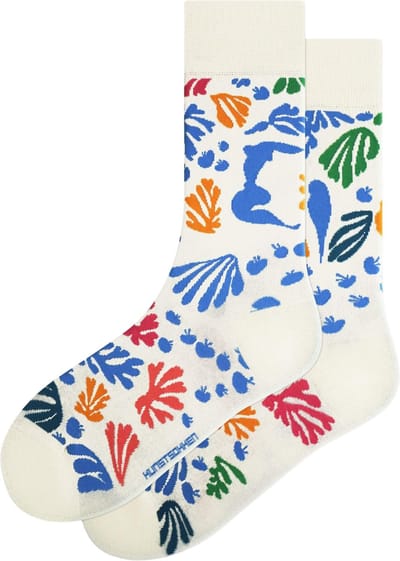 Kunst sokken - De Parkiet en de Zeemeermin: Henri Matisse - Sokken Dames 36 40 - Biologisch Katoenen Sokken - funny socks happy - Vrolijke Sokken - Grappige Sokken - Sokken Cadeau