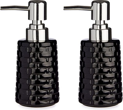 Berilo Zeeppompje/dispenser - 2x - keramiek - zwart - zilver - 150 ml - navulbaar - keuken/badkamer/toilet