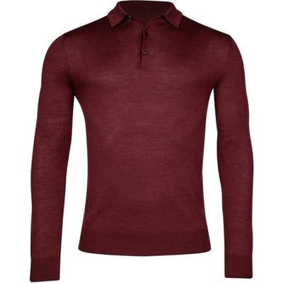 Thomas Maine Trui Merino Pullover Polo Single Knit Bordeaux Melange / male