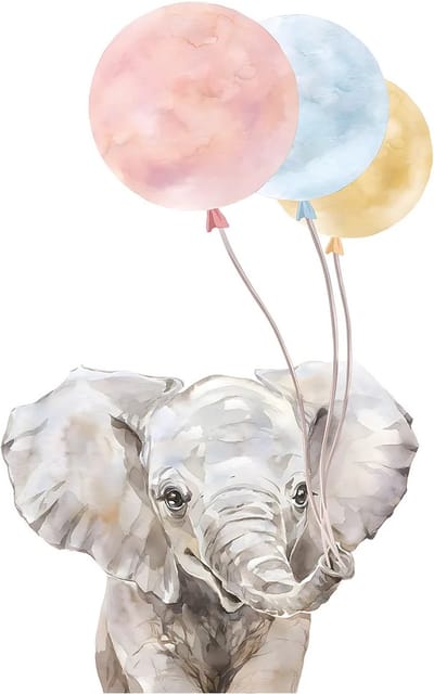 Muursticker Olifant met Ballonnen - Zelfklevend PVC - 40x64cm - Babykamer - Kinderkamer - Jongen - Meisje