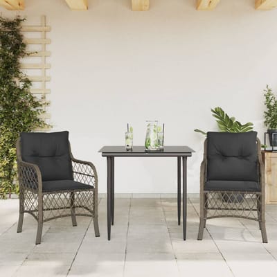 vidaXL - 3-delige - Bistroset - met - kussens - poly - rattan - grijs