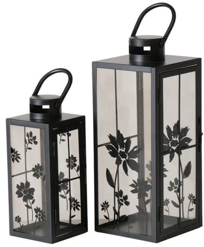 Boltze - Lantaarn - Windlicht - Set van 2 - Metaal - Zwart - Bloemmotief - Hang of staand
