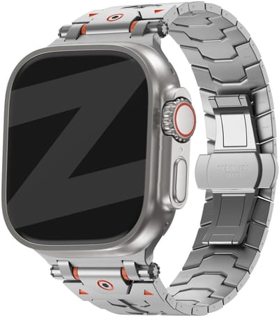 Bandz Metalen grain band 'Deluxe' - RVS bandje geschikt voor Series Apple Watch 1/2/3/4/5/6/8/9/10/11/SE(2-3)/Ultra(2-3) - iWatch bandje metaal grote maten 44mm 45mm 46mm 49mm (zilver)