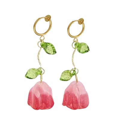 Klem oorbellen -roze -roos -goudkleurig- geen gaatje- Lang- Charme Bijoux