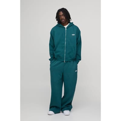 Oversized Boxy Heren Sport Trainingspak met Capuchon en Rits en Wijde Pijpen | Teal | Size XS