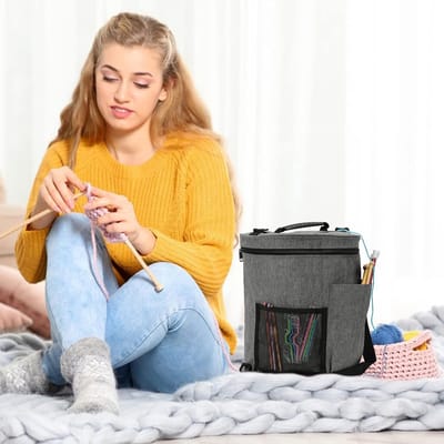 Candala Breitas, Garen Opbergtas, Grote Garen Organizer Tote Tas Draagbare Opbergtas met Handvat Riem voor Garens Breinaalden Haaknaalden Naaien Gereedschap (Grijs)