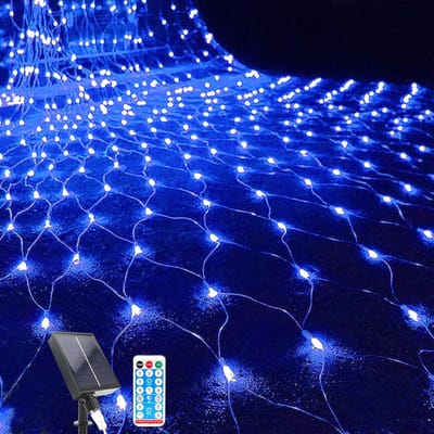 Solar Fairy Lights 1.5 m x 1.5 m met 96 LEDs, 8 Verlichtingsmodi, Weerbestendig voor Tuin, Balkon en Kerstdecoratie met Afstandsbediening