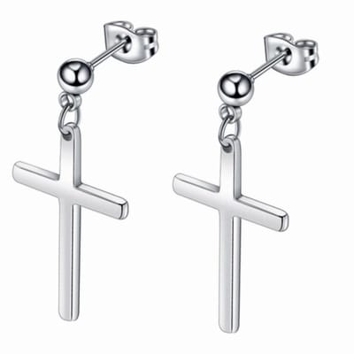 Lange Oorbellen-Kruis-Zilverkleur - Charme Bijoux