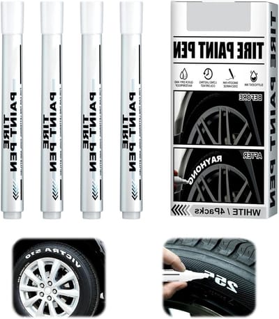 Set van 4 Witte Banden Markers, 14.5 cm, Permanente Stiften voor Canvas, Hout en Steen, Ideaal voor Creatieve Projecten