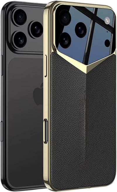 Luxe ultra dunne leren telefoonhoes geschikt voor iPhone 17 Pro – Verhoogde camera bescherming, kras- en stootbestendige backcover, slank design smartphone hoesje - Zwart