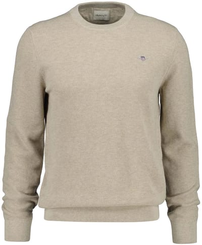 GANT heren O-hals sweater textured cotton beige
