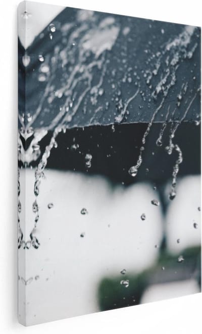 Artaza Canvas Schilderij Paraplu In De Regen - 30x40 cm - Klein - Muurdecoratie Regendruppels - Schilderijen Op Canvas Weer