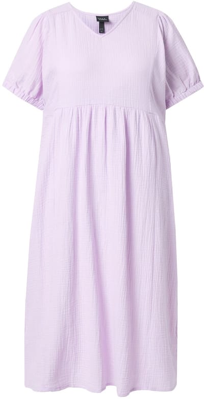 Ulla Popken - Dames - Mousseline jurk A-lijn print V-hals halflange mouwen - Lavendel - Maat 50+