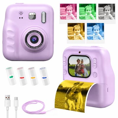 Jumalu Instant Camera – 2.4" HD Camera met Selfie Functie – 1080p – Inclusief 4 Rollen Fotopapier – Direct Print Camera voor Kinderen – Paars/Lila