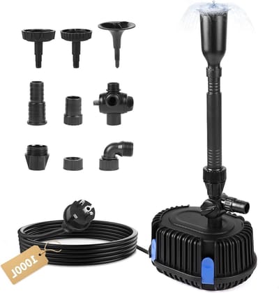 Krachtige Fonteinpomp voor Tuin en Vijver, 1000 L/H, 1.5 m, Inclusief Filter en Spons, Ideaal voor Waterpartijen en Watervallen