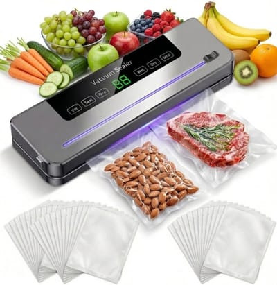 6-in-1 automatische vacuümsealer voor voedsel - Vacuümsealer voor voedsel - Ingebouwde snijder - Droge en natte modus - Digitale timer - Compact en draagbaar - Zwart