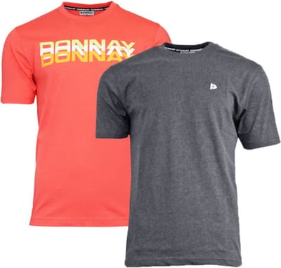 2-Pack Donnay T-shirts (599009/599008) - Heren - Peach Coral/Charcoal marl - maat S