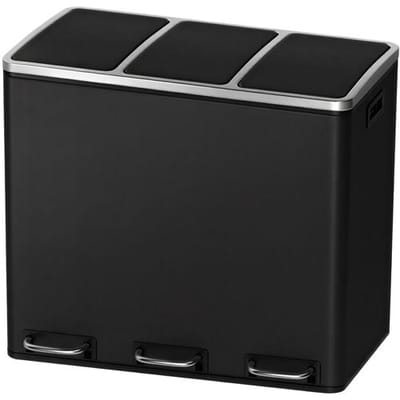 Ochama Drievoudige Afvalbak, 3 x 18L Pedaalprullenbakken met Softclose Deksel, Staal, voor Keuken, Zwart