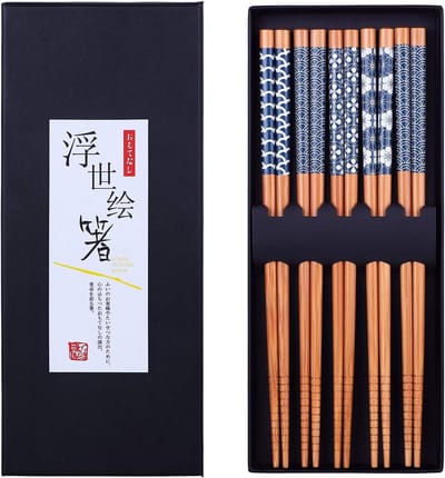 Set van 5 Paar Herbruikbare Houten Eetstokjes in Japanse Stijl