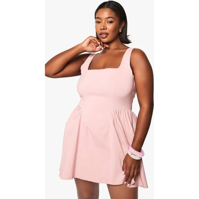 boohoo Dames Plus geruched skaterjurk met vierkante halslijn | Roos | Maat: 44