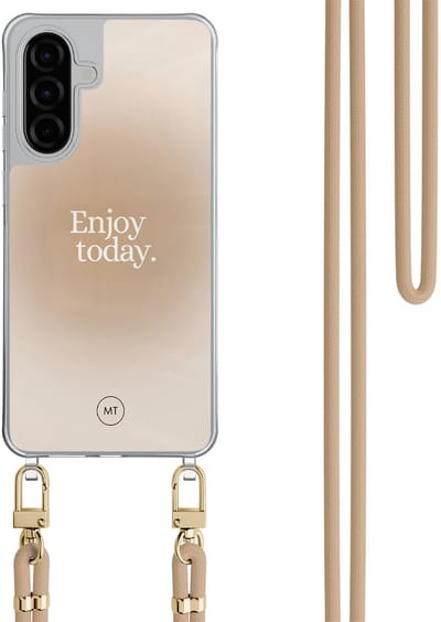 Hoesje met koord geschikt voor Samsung Galaxy A36 - Enjoy today - Inclusief Beige koord - Crossbody beschermhoes - Transparant, Multi - Mooie Telefoonhoesjes