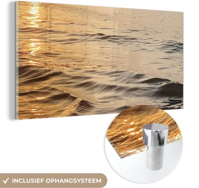 MuchoWow® Glasschilderij 120x60 cm - Schilderij acrylglas - Zee - Zon - Water - Foto op glas - Schilderijen