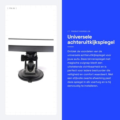 Dailygoods- Achteruitkijkspiegel Universeel - Binnenspiegel met Zuignap - 24,8 x 7 cm - ABS Materiaal - Zwart - Sterke Zuigwerking