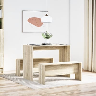 vidaXL - 3-delige - Eettafel - en - bankenset - bewerkt - hout - sonoma - eikenkleurig