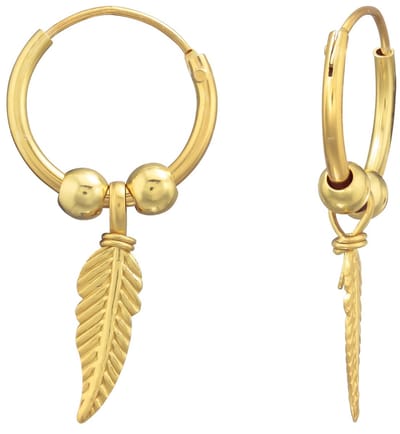 Joy|S - Zilveren veer bedel oorbellen - oorringen - met kraaltjes - gold plated
