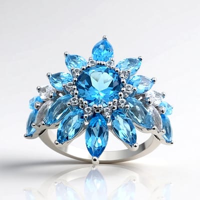 Cavill - Zilveren Ring - 925 Sterling Zilver Gerhodineerd - Marambaia-topaas 5,643 ct Rond & Marquise Slijpsel - Elegant Sieraad Brazilië