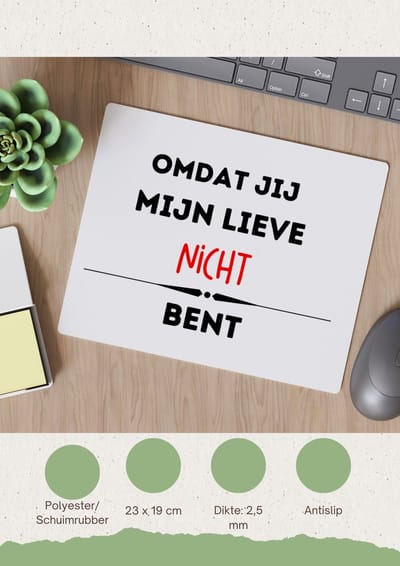 Akyol - omdat jij mijn lieve nicht bent Muismat - Nicht - de liefste nicht - verjaardag - cadeautje voor nicht - kado - geschenk - 23 bij 19 cm