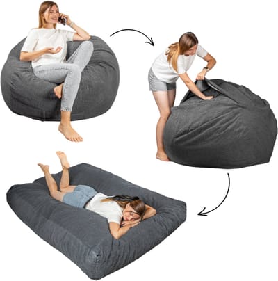 Bananair - Zitzak matras 2-in-1 - Gigantisch poef bed - Donkergrijs