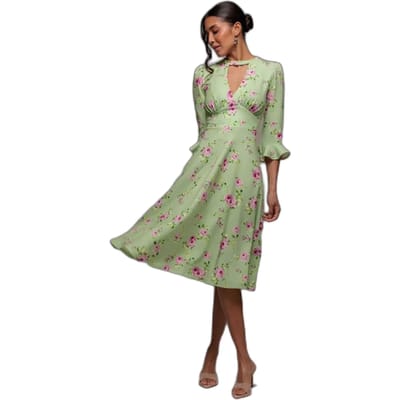 Midikleid met uitlopende mouwen en bloemenprint dames Goddiva