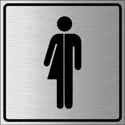Genderneutraal toilet bordje, geborsteld aluminium 150 x 150 mm