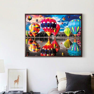 Diamant Schilderij Landschap Volledige Boor Ronde Diamant Mozaïek Kleurrijke Ballonnen Huis Afbeelding van Strass 20X30CM blue