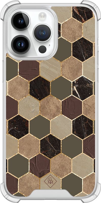 Casimoda® hoesje - Geschikt voor iPhone 14 Pro Max - Kubus Groen Bruin - Shockproof case - Extra sterk - TPU/polycarbonaat - Bruin/beige, Transparant
