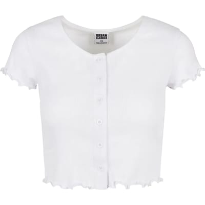 Urban Classics Ladies Cropped Button Up Rib Tee T-shirt wit XL Dames