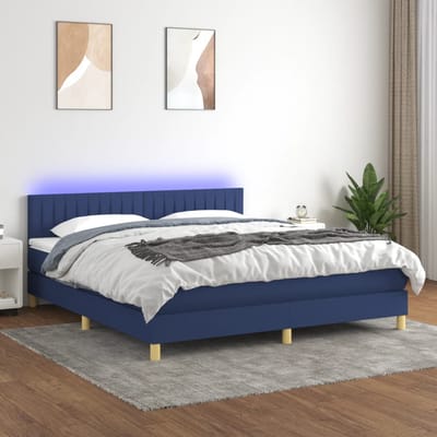 vidaXL - Boxspring - met - matras - en - LED - stof - blauw - 180x200 - cm