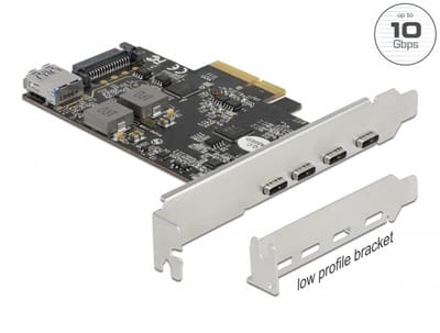 Delock PCI Express x4 Card to 4 x USB Type-C™ + 1 x USB Type-A - SuperSpeed USB 10 Gbps - Low Profile Form Factor