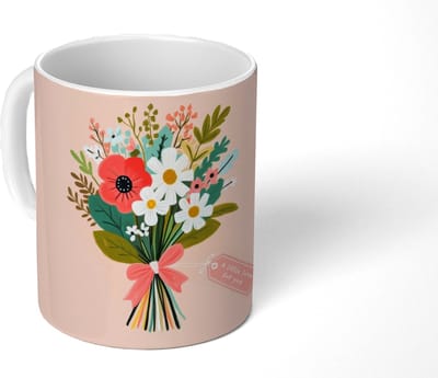 Mok - Koffiemok - Boeket - Strikje - Kaartje - Quote - Mokken - 350 ML - Beker - Koffiemokken - Theemok - Mok met Tekst