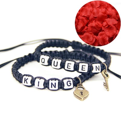 King & Queen Armband Set + Rozenblaadjes = Valentijn Cadeautje voor Hem en Haar - Valentijnsdag - Valentijn Cadeautje voor Mannen