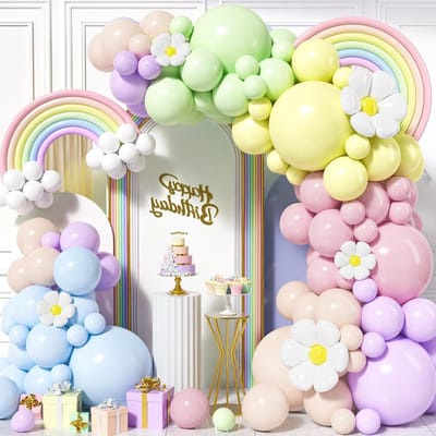 Pastel Balloon Arch Kit, 117 Pieces Rainbow Balloons Garland with Daisy Balloons for Girl Women Birthday Baby Shower - ShopVlot