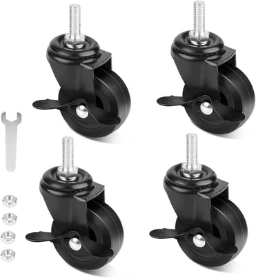 Set van 4 Zwenkwielen met Rem - Diameter 50 mm, Geschikt voor Meubels, Zware Belastbaarheid tot 50 kg (Zwart)