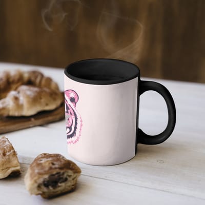Magische Mok - Foto op Warmte Mokken - Koffiemok - Tijger - Glitterzonnebril - Roze - Magic Mok - Beker - 350 ML - Theemok