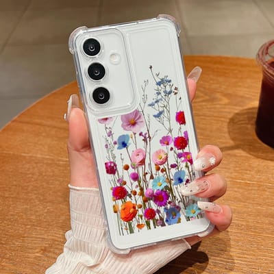 Coque Transparente Pour Samsung Galaxy S25 Edge S24 S25 S23 Ultra S22 Plus S24 FE A56 A16 A55 A54 A15 A36 Housse de Téléphone en TPU Fleur Colorée Galaxy S23+