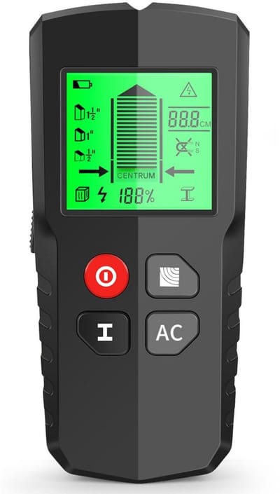 GELLDG Kabeldetector - Lijndetector - Instrumentele muurscanner - 5-in-1 - Muurkabelzoeker - Geschikt voor hout, ijzer, metaal, kabels en metalen oppervlakken - Batterij niet inbegrepen